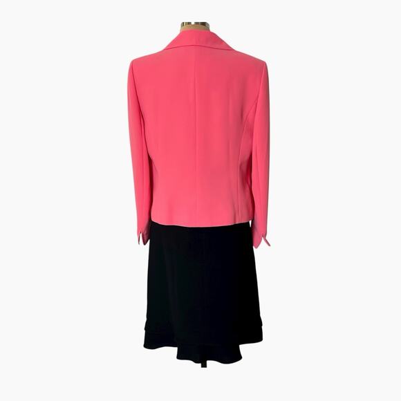Kasper Skirt Suit Set Size 12 Pink Jacket Blazer Black Skirt Ruffle Hem Classic - Picture 2 of 15